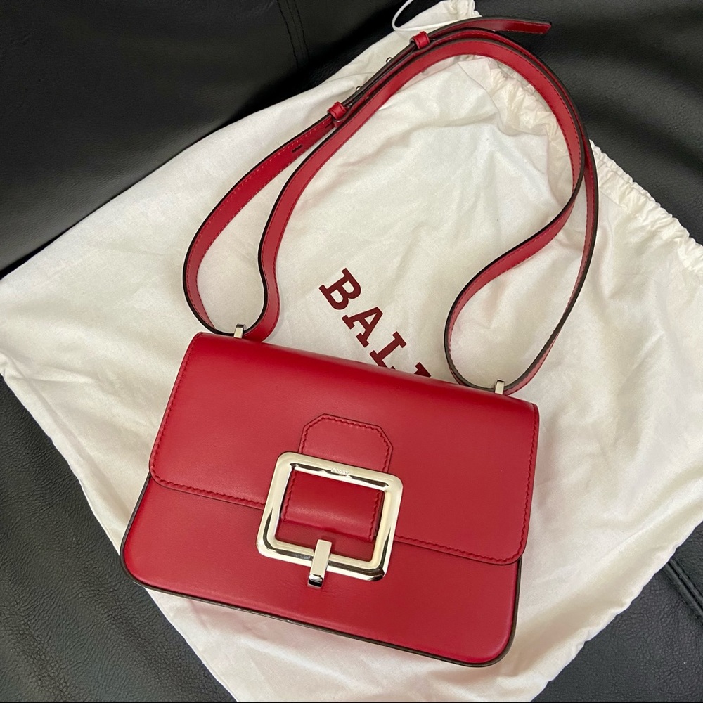 NWT Bally Janelle Buckle Red Leather Shoulder Bag MSRP $1440